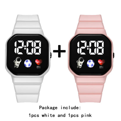 2Pcs/set Kids Sports LED Digital Spaceman Silicone Strap Electronic Wristwatch