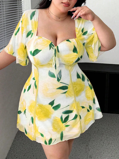 Plus Size Romantic Ruffle Sleeve Dress
