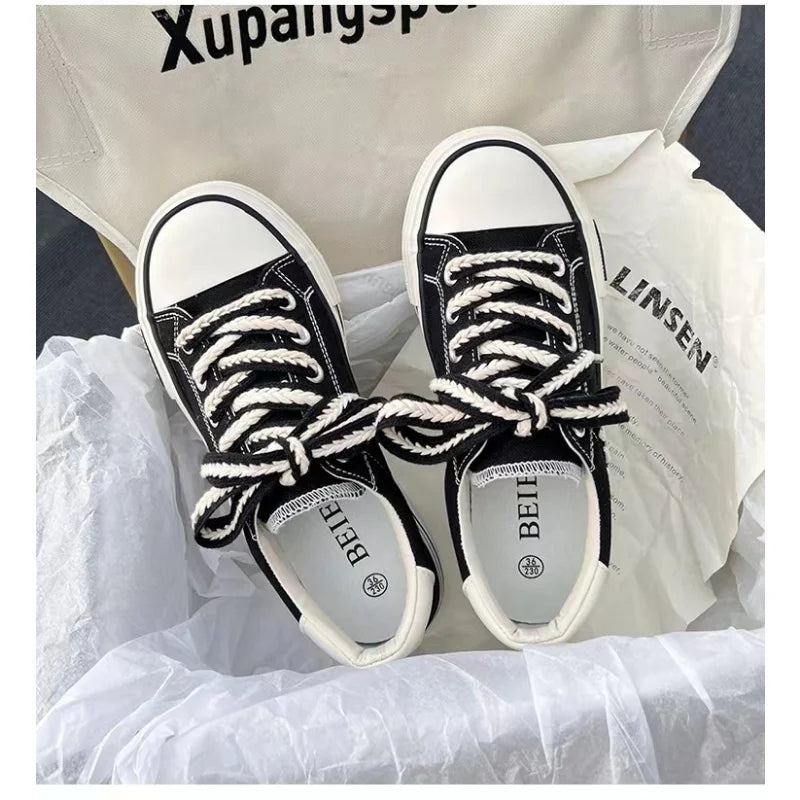 Platform Vulcanized Canvas Shoe Casual Flat Sneakers