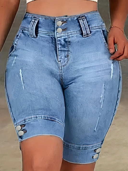 Blue Double-Buckle Waist Slim Fit Jeans