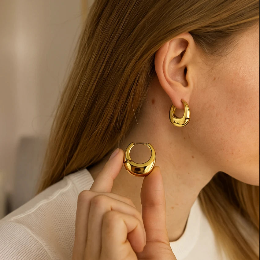 Stainless Steel Golden Double Layered Flower Earring