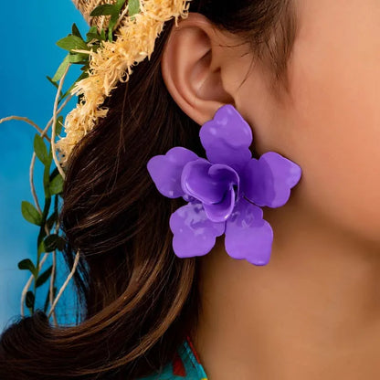 Exaggerated Metal Large Flower Stud Earrings