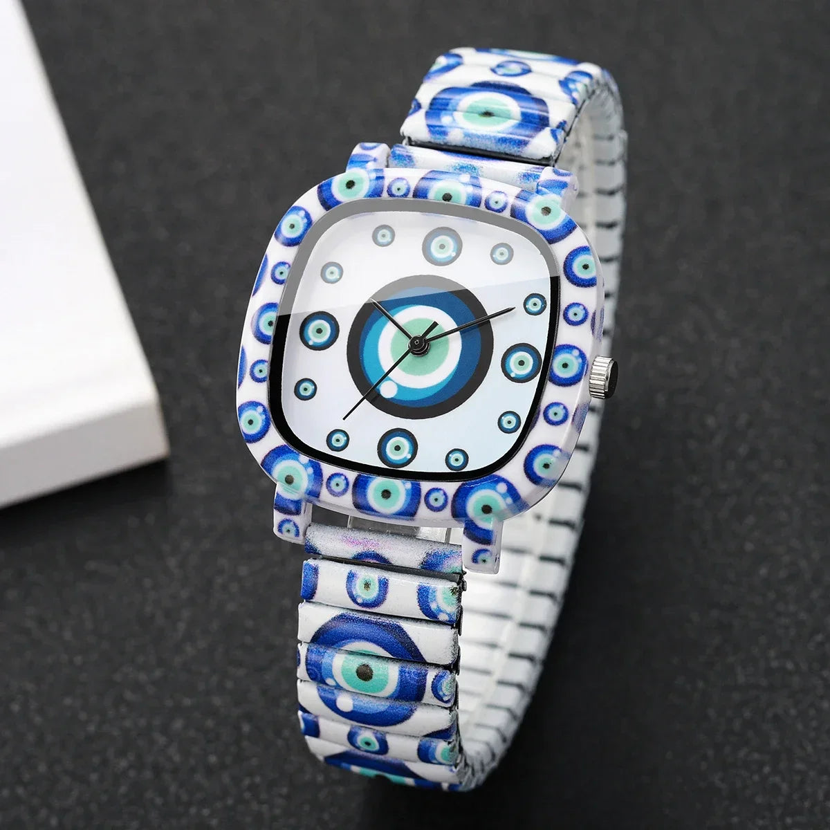 Square Elastic Strap Quartz Wristwatches Set