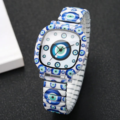 Square Elastic Strap Quartz Wristwatches Set