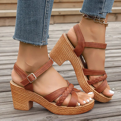 Braided High Heels Chunky Platform Gladiator Sandals