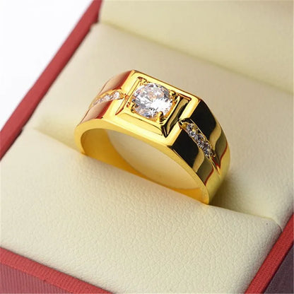 Solitaire male ring 24KT Gold 925 Sterling silver AAA Zircon cz Rings