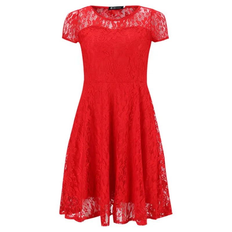 Sexy Floral Lace Round Neck Short Sleeve Vintage Slim Dress