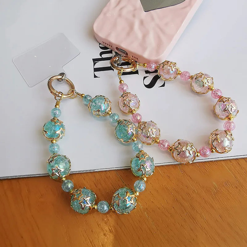 Short Phone Lanyard Wrist Dreamy Starry Sky Crystal Bead