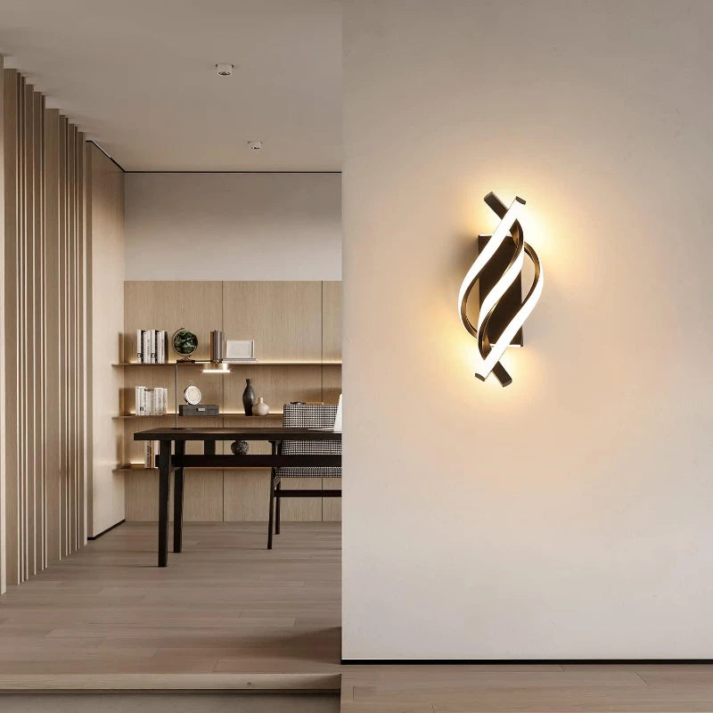 Curved Spiral Design LED Wall Lamp for Bedroom Bedside Corridor