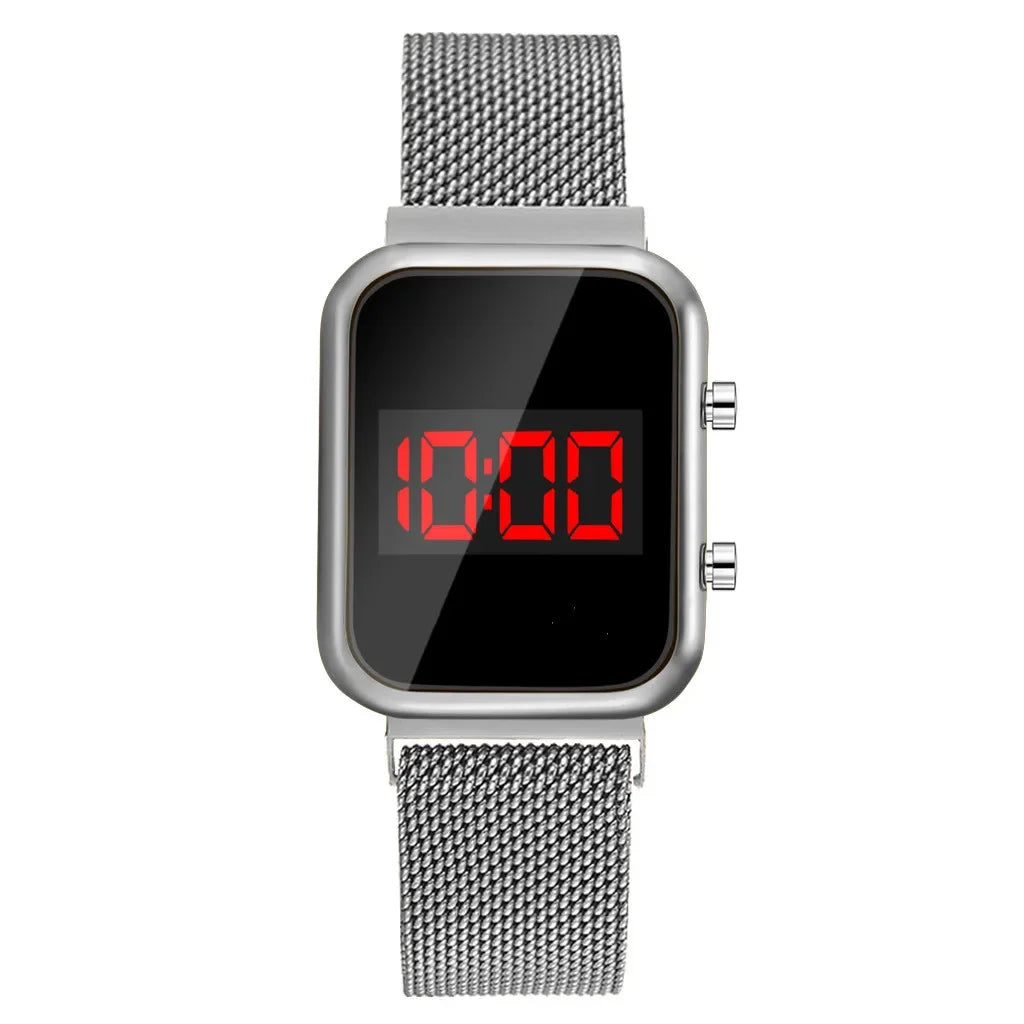 Rectangle LED Digital Luxury Rose Gold Magnetic Mesh Electronic Wristwatches