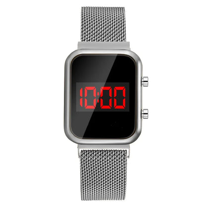 Rectangle LED Digital Luxury Rose Gold Magnetic Mesh Electronic Wristwatches