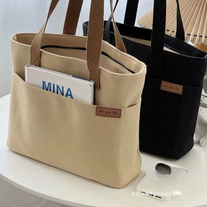 Niche Shoulder Versatile Minimalist Tote Unisex Large Capacity Canvas Handbag