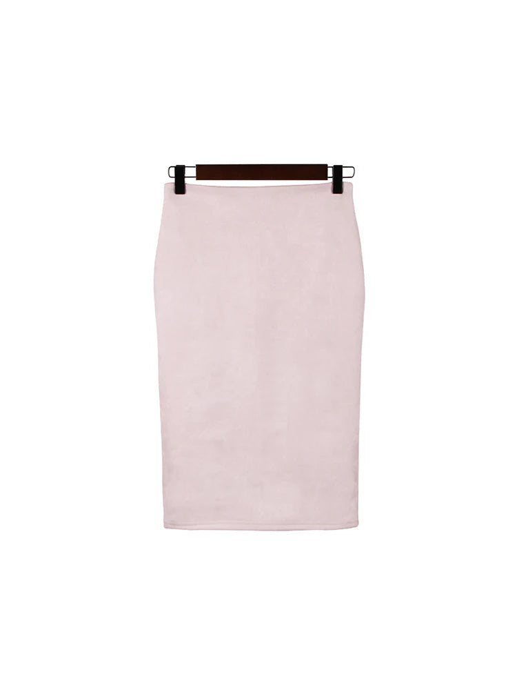 Suede Pencil High Waist Bodycon Vintage Suede Split Thick Stretchy Skirts