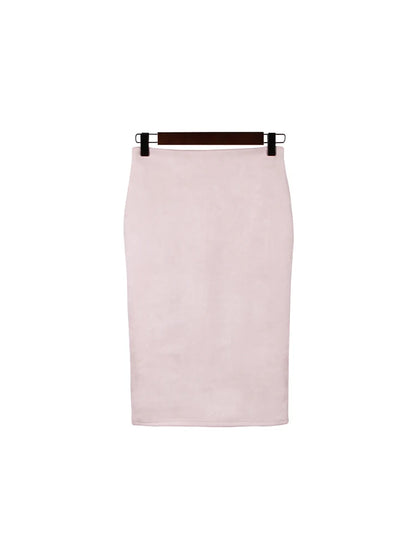 Suede Pencil High Waist Bodycon Vintage Suede Split Thick Stretchy Skirts