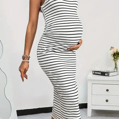 Casual Solid-colored Long-sleeved Maternity Dress