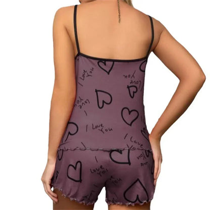 Heart-shaped printed sexy silk Pyjama Set