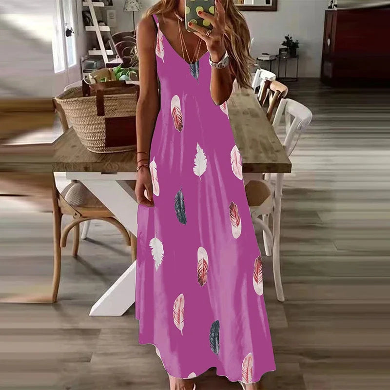 Feather Print Maxi Dress