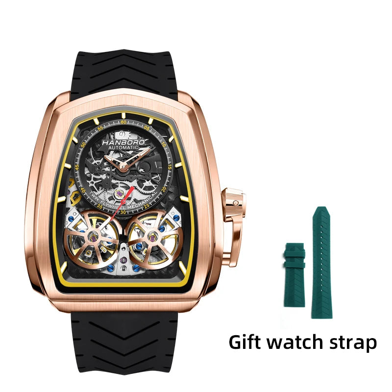 Double Flying Wheel Skeleton Luxury Automatic Mechanical Stainless Steel Silicone