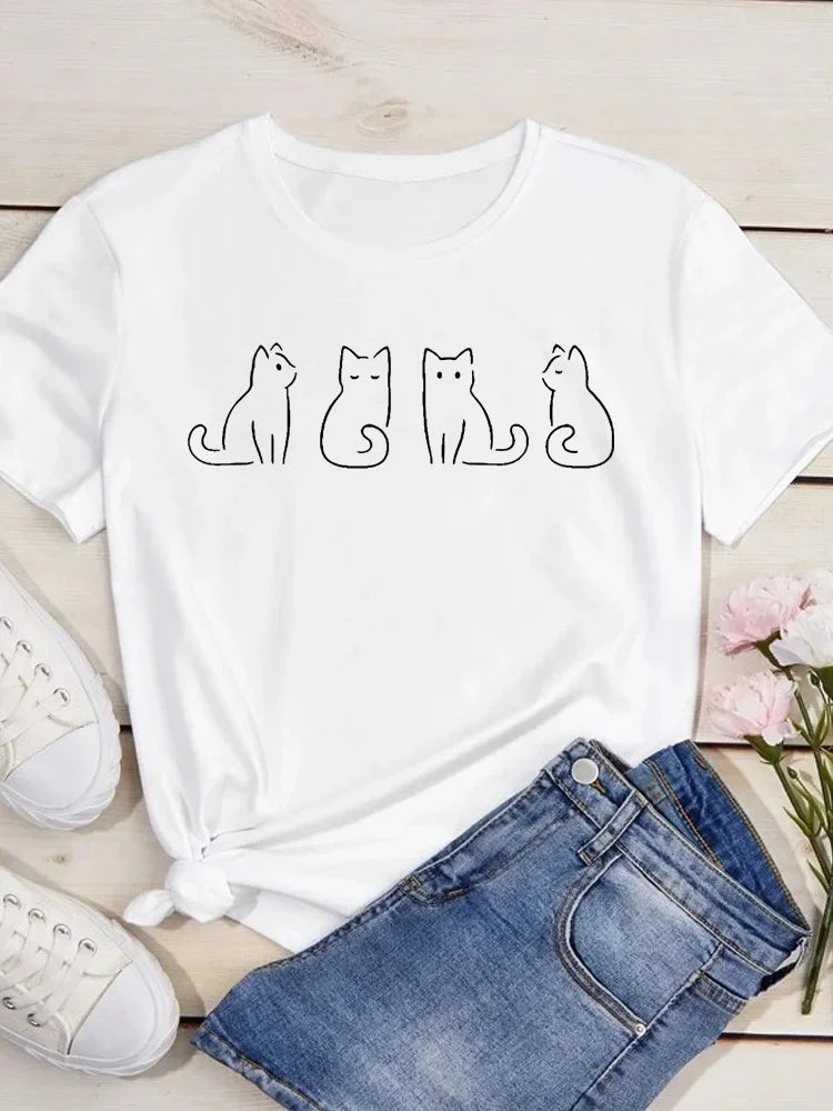 Love Heart Cat Print T-Shirt