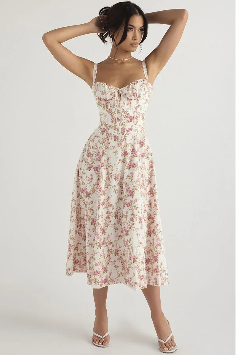 Luxury temperament halter floral dress