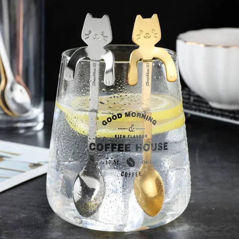 Stainless Steel Cat Coffee Spoons Hanging Ear