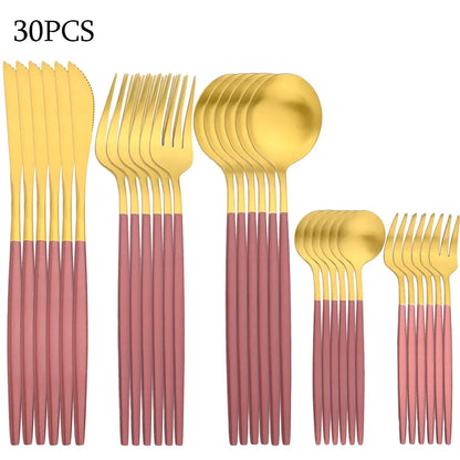 30Pcs Dinnerware Set Stainless Steel Flatware Matte Fork Spoon Knife Dinner Set