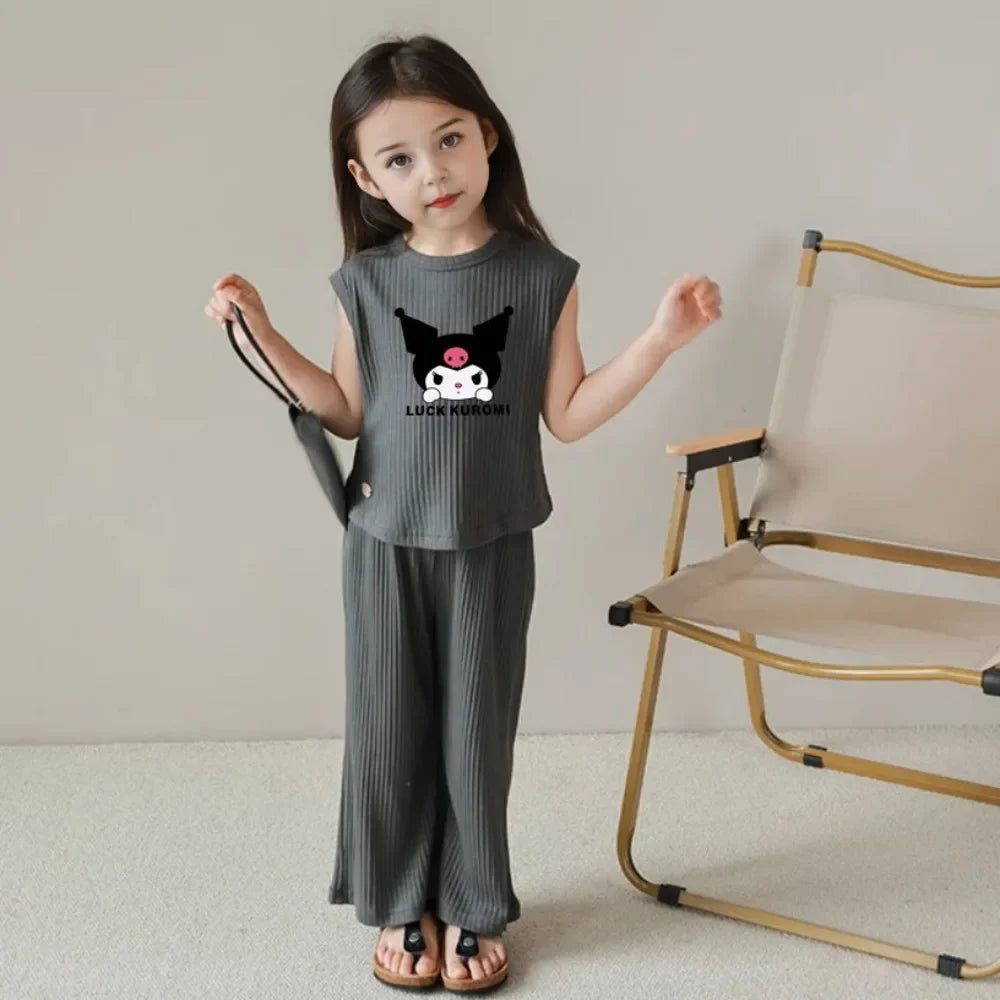 Baby Ice Silk Sleeveless Cute Cartoon Set