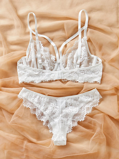 Eyelash Fancy lace strapping underwire Lingerie Set