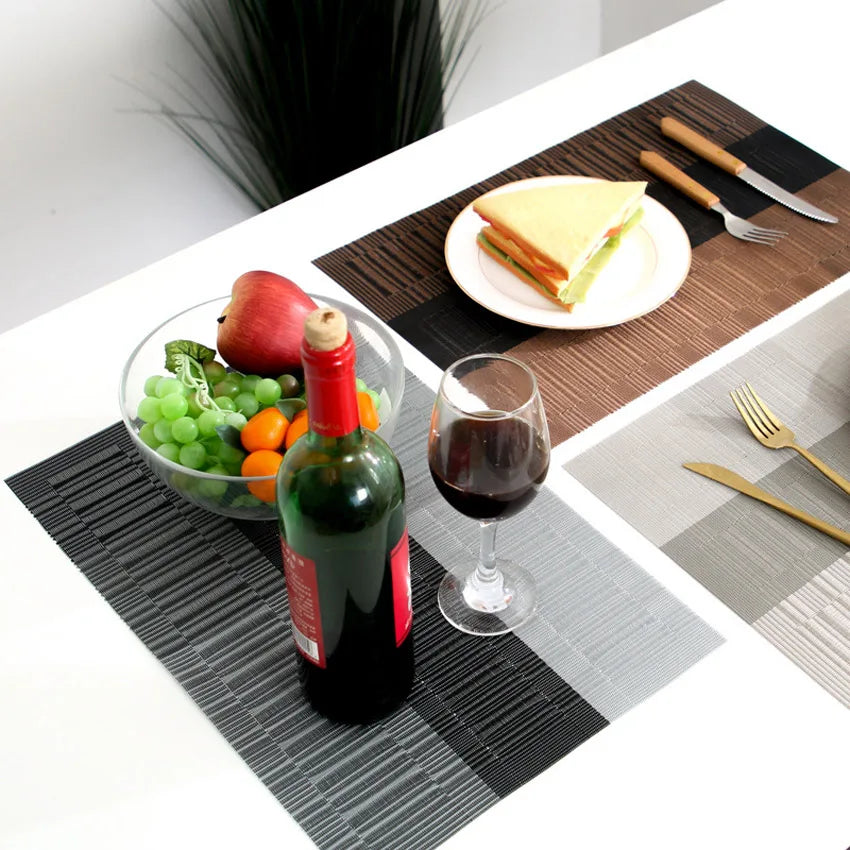 4PCS/SET Placemats PVC Table Mat Weave Stripe Pads