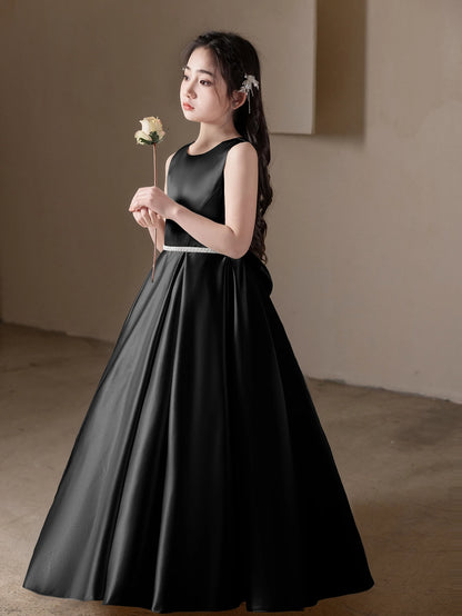 Black Long Dress For Teenage Big Bow Bridesmaid Dress