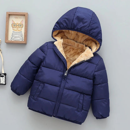 Winter Baby Kids Fleece Cartoon Warm Hooded Down Jackets