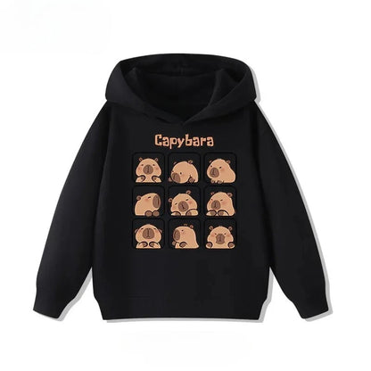 Autumn Winter Cartoon Cute Capybara Print Hooded Pullover