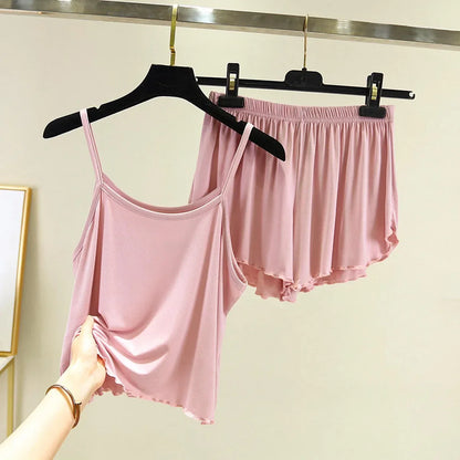 Camisole Sexy Thin Loose Shorts Large Size Pajamas Set