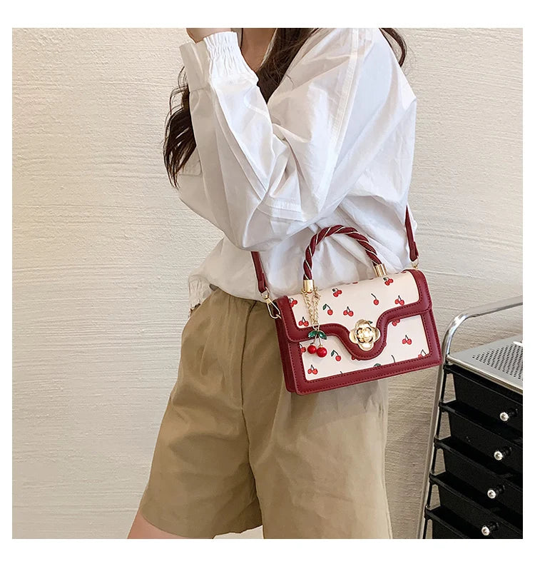 Sweet Cherry Square Chains Crossbody Bags