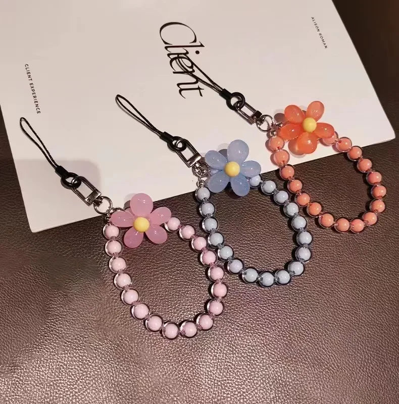 Colored Bead Petal Lanyard for IPhone Anti-Lost Bracelet Case Wrist Strap