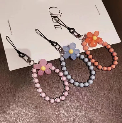 Colored Bead Petal Lanyard for IPhone Anti-Lost Bracelet Case Wrist Strap