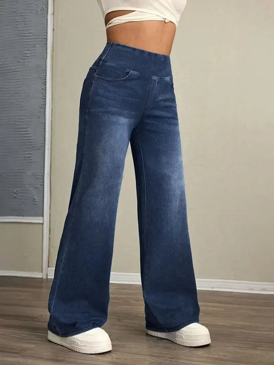 Elastic Waist High Stretch Loose Straight-Leg Pants