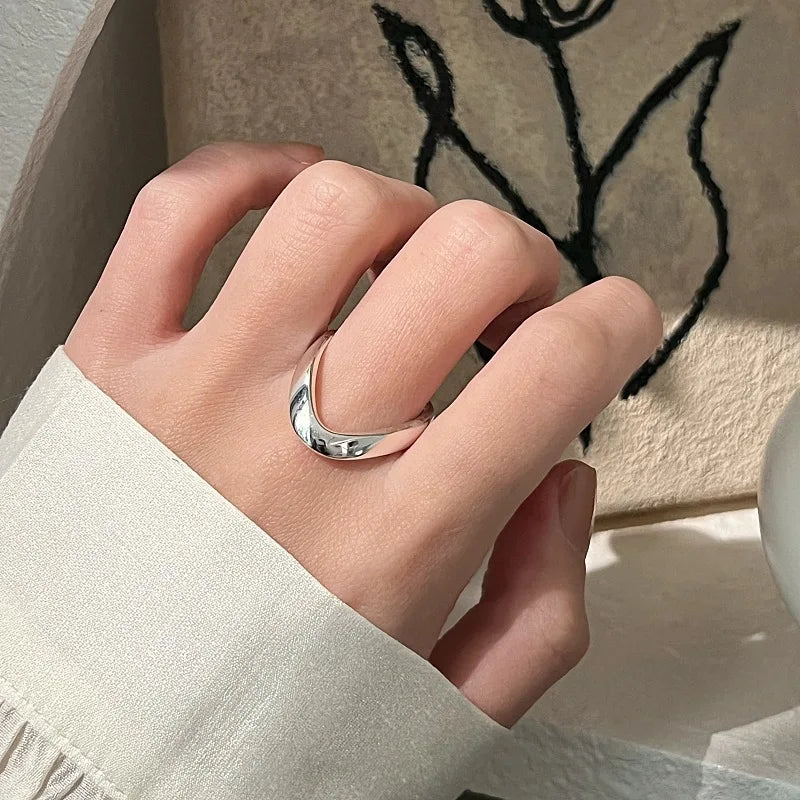 925 Sterling Silver Retro Hollow Wave Punk Hiphop Bohemia Rings