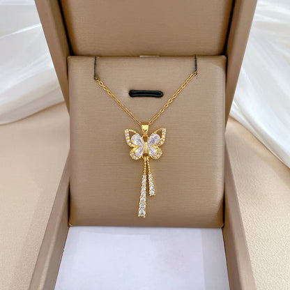 Zircon Butterfly Tassel Necklace Flower Choker Jewelry
