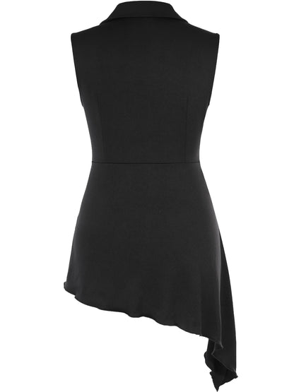 Sleeveless asymmetrical Sexy Deep V-Neck Button Casual T Shirt