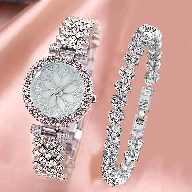 2Pc/Set 1Pc Rhinestone Quartz Bracelet Fancy Watches