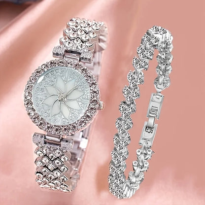 2Pc/Set 1Pc Rhinestone Quartz Bracelet Fancy Watches