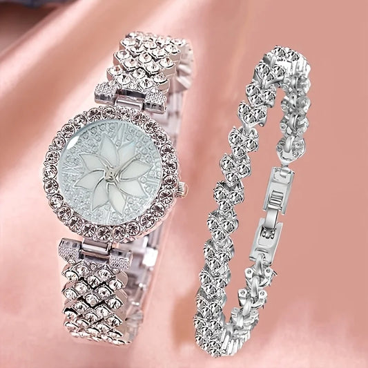 2Pc/Set 1Pc Rhinestone Quartz Bracelet Fancy Watches