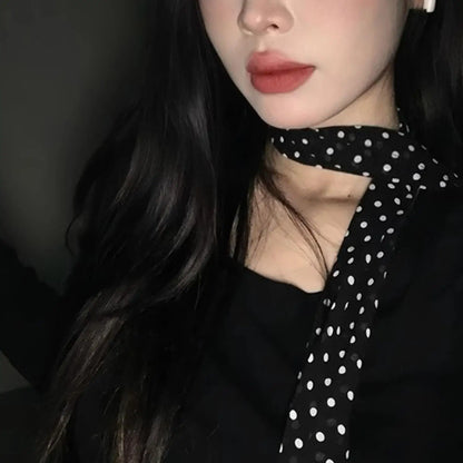 Narrow Long Scarf Polka Dot Tie Bag Ribbon Headband Choker