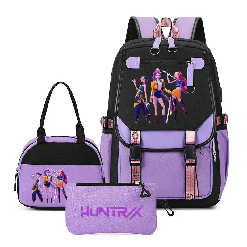 Mochilas Set KPop Demon Hunters Capacity Student School Bag