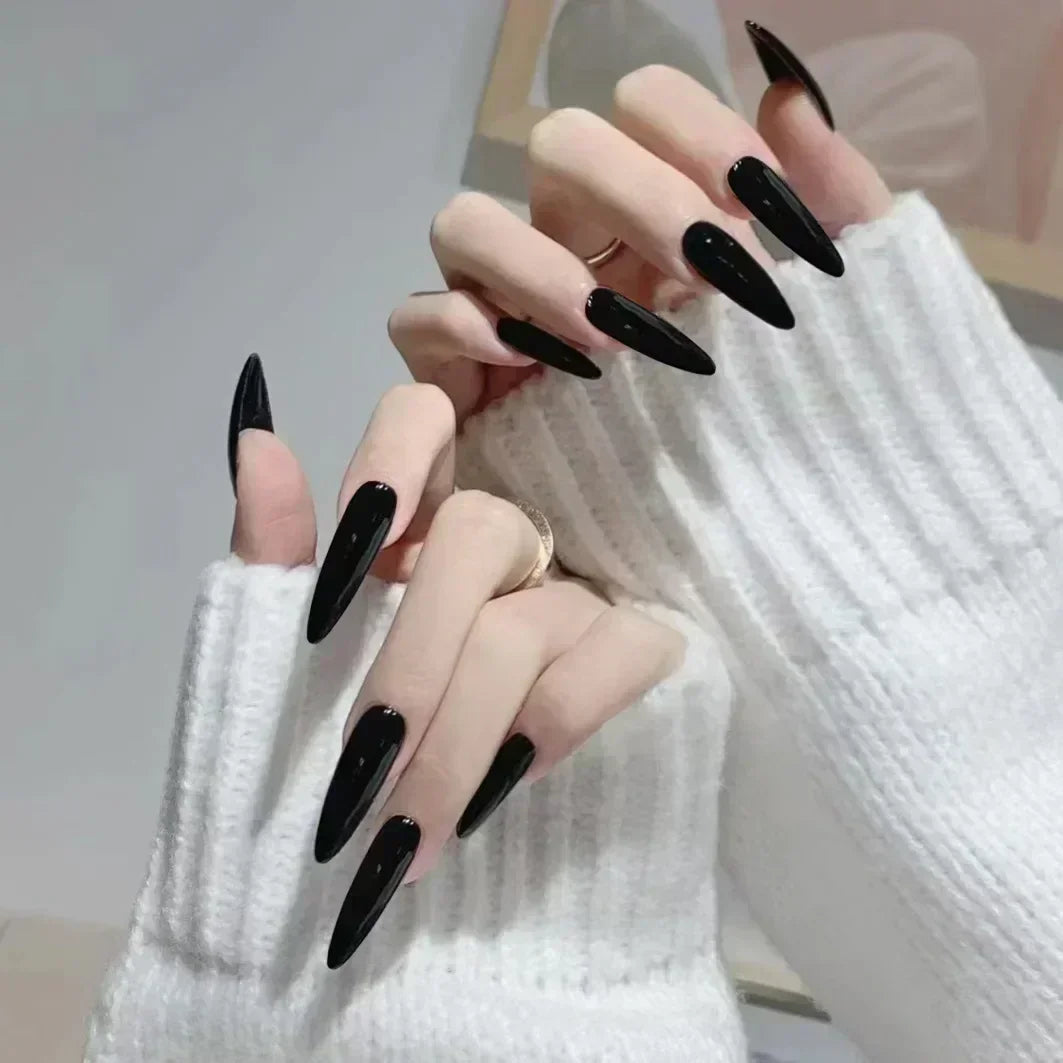 24pcs/Box Long Coffin False Nails Art Rose with Glue Wearable Jelly Nails