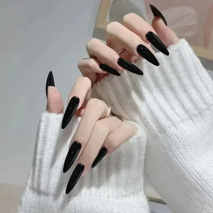 24pcs/Box Long Coffin False Nails Art Rose with Glue Wearable Jelly Nails