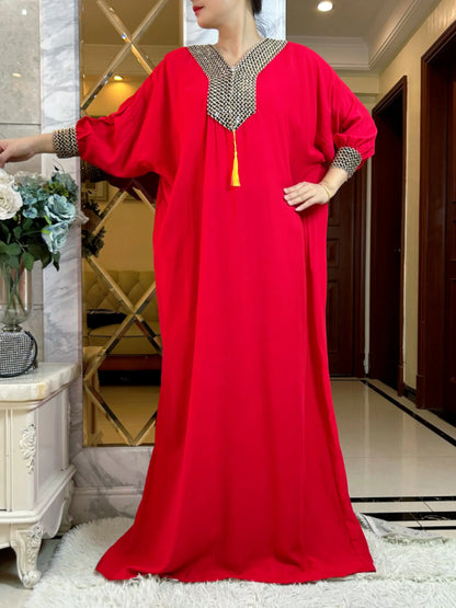 Muslim Long Sleeve Cotton With Big Scarf African Abaya