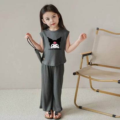Baby Ice Silk Sleeveless Cute Cartoon Set