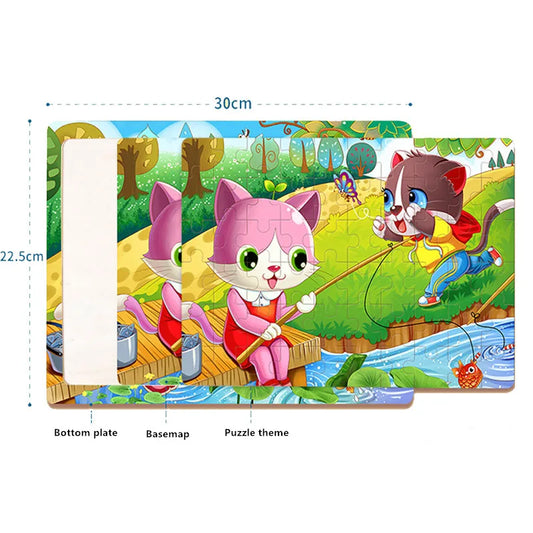 60Pcs Cartoon Wooden Puzzle Children Animal Vehicle Toys
